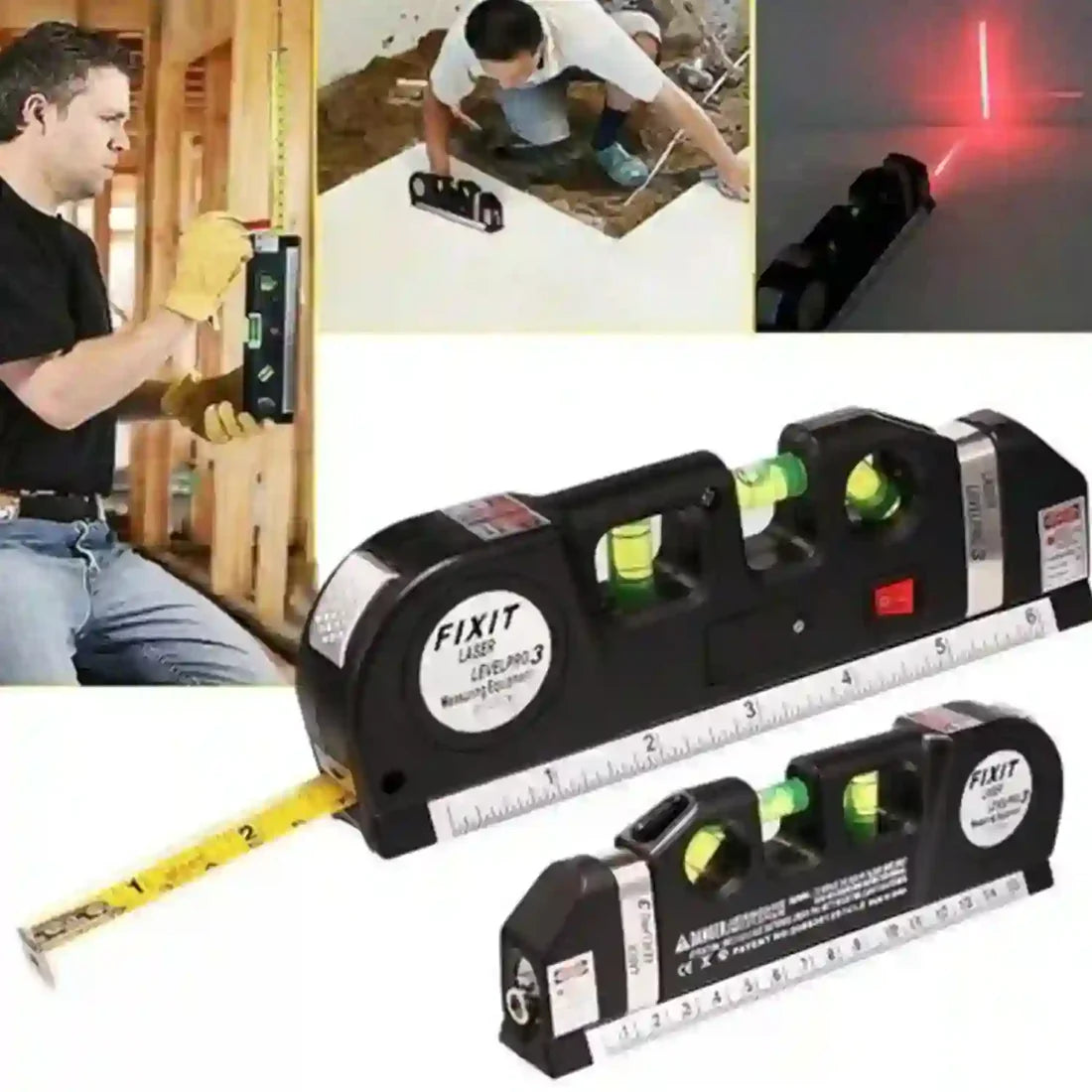 4 in 1 Fixit Laser Level Pro 3 Multi-Purpose DIY Measuring Tool With 8 Feet Tape