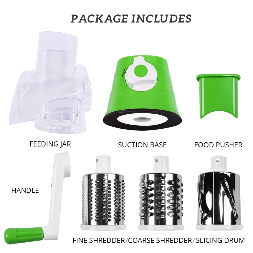 3 in 1 Rotary Drum Grater, Vegetable / Cheese Slicer, Shredder and Grater. (Kaddu Kash