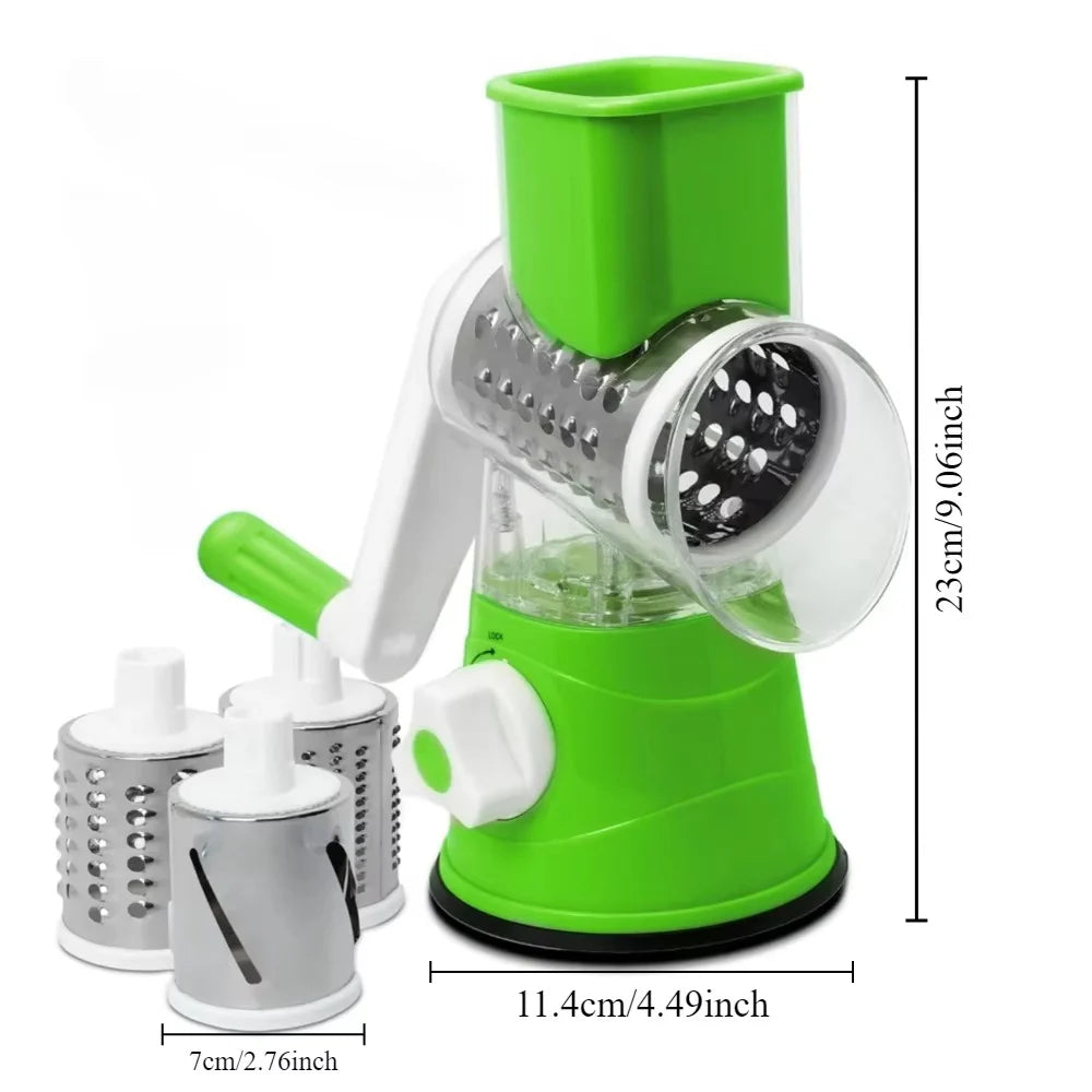 3 in 1 Rotary Drum Grater, Vegetable / Cheese Slicer, Shredder and Grater. (Kaddu Kash